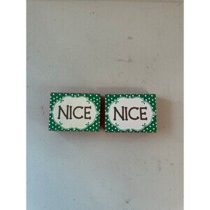 Santa's Checklist Naughty Nice Painted Decorative Christmas Blocks Set Of 2